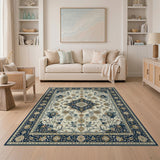 Blue and Teal Navy Persian Floral Medallion Area Rug