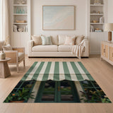 Vintage Green White Striped Awning Rug