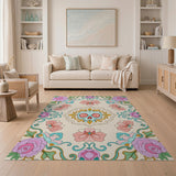 Ornate Pink Skull Floral Area Rug