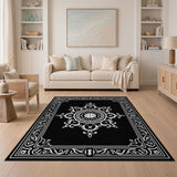 Black White Ornate Mandala Area Rug