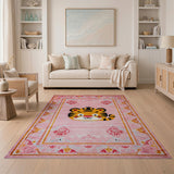 Adorable Pink Tiger Cartoon Area Rug