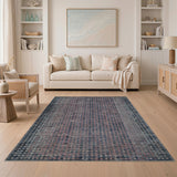 Navy and Pink Geometric Distressed Area Rug