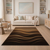 ODIKA Modern Abstract Wave Brown Washable Rug - Low Pile, Non-Slip & Pet-Friendly Area Rug
