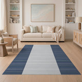 Navy White Striped Coastal Woven Area Rug