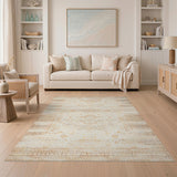Distressed Beige Tribal Diamond Area Rug