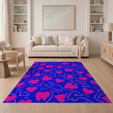 Playful Pink Hearts on Blue Area Rug