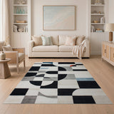 Abstract Geometric Area Rug Black White Grey Blue