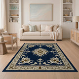 Blue and Teal Traditional Persian Navy Blue Persian Medallion Area Rug