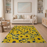 Yellow Vibrant Yellow Sunflower Navy Area Rug