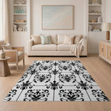 Black and White Floral Vintage Elegant Black White Damask Floral Area Rug