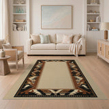 Southwestern Brown Tan Geometric Border Area Rug