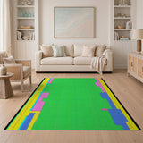 Vibrant Green Area Rug with Colorful Geometric Borders