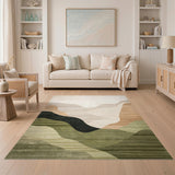 Earthy Green Abstract Wave Area Rug