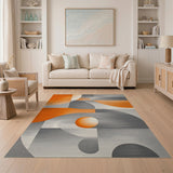 ODIKA Washable Abstract Geometric Rug - Modern Orange & Grey Low Pile Area Rug