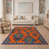 Vibrant Orange Teal Paisley Persian Area Rug