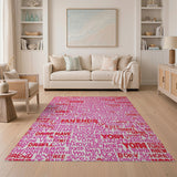 Vibrant Pink Glitch Text Area Rug