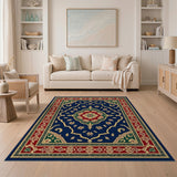 Navy Blue Persian Medallion Floral Area Rug