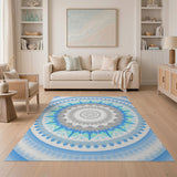 Blue and Teal Blue Teal Mandala Geometric Area Rug