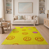 Playful Yellow Smiley Faces Shag Rug