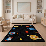 Pixel Space Planets Kids Cartoon Area Rug