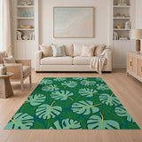 Lush Teal Monstera Leaves Area Rug