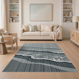 Grey Striped Coastal Waves Area Rug