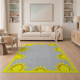 Playful Yellow Cartoon Suns Gray Area Rug