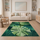 Green Coastal Beach Lush Monstera Leaves Green Area Rug