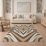 Wavy Brown Tan Geometric Area Rug
