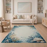 Coastal Seashell Coral Border Area Rug