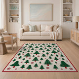 Festive Christmas Trees Snowflakes Area Rug
