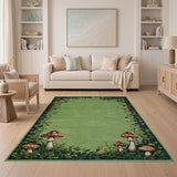 Whimsical Green Mushroom Forest Border Rug