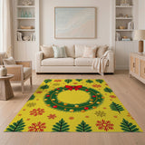 ODIKA Festive Christmas Wreath Washable Area Rug, Non-Slip Low Pile Holiday Carpet for Living Room