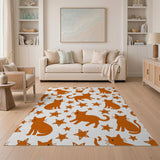 Whimsical Orange Cats Stars Kids Area Rug