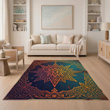 Distressed Teal Starburst Area Rug