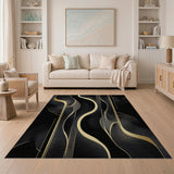 Black Gold Fluid Wave Abstract Area Rug