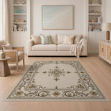 Ornate Beige and Neutral Ornate Beige Floral Medallion Area Rug