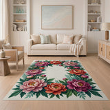 Vintage Peony Bloom Frame Area Rug