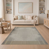 Washable Neutral Beige Bordered Low Pile Area Rug