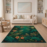 Lush Emerald Jungle Monstera Hibiscus Rug