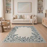 Elegant Floral Vine Border Beige Area Rug