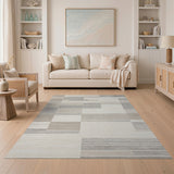 Beige and Neutral Geometric Modern Neutral Geometric Block Area Rug