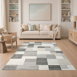 Grey Geometric Block Grey Area Rug