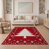 Festive Red Christmas Tree Papercut Area Rug