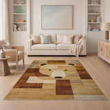 Geometric Bear Face Area Rug in Brown Tan