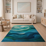 Blue and Teal Ocean Waves Area Rug