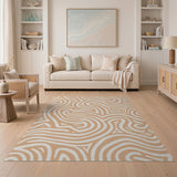 Beige and Neutral Abstract Area Wavy Beige Abstract Area Rug