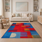 Vibrant Red Blue Geometric Abstract Area Rug