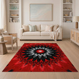 Fiery Red Mandala Geometric Area Rug
