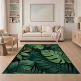 Green Boho Chic Lush Green Monstera Palm Leaf Area Rug